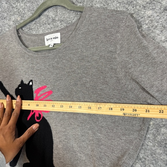 Leo & Ugo Paris Gray Sweater Women’s Black Cat Bow Graphic Long Sleeve Size 4 - Picture 9 of 15